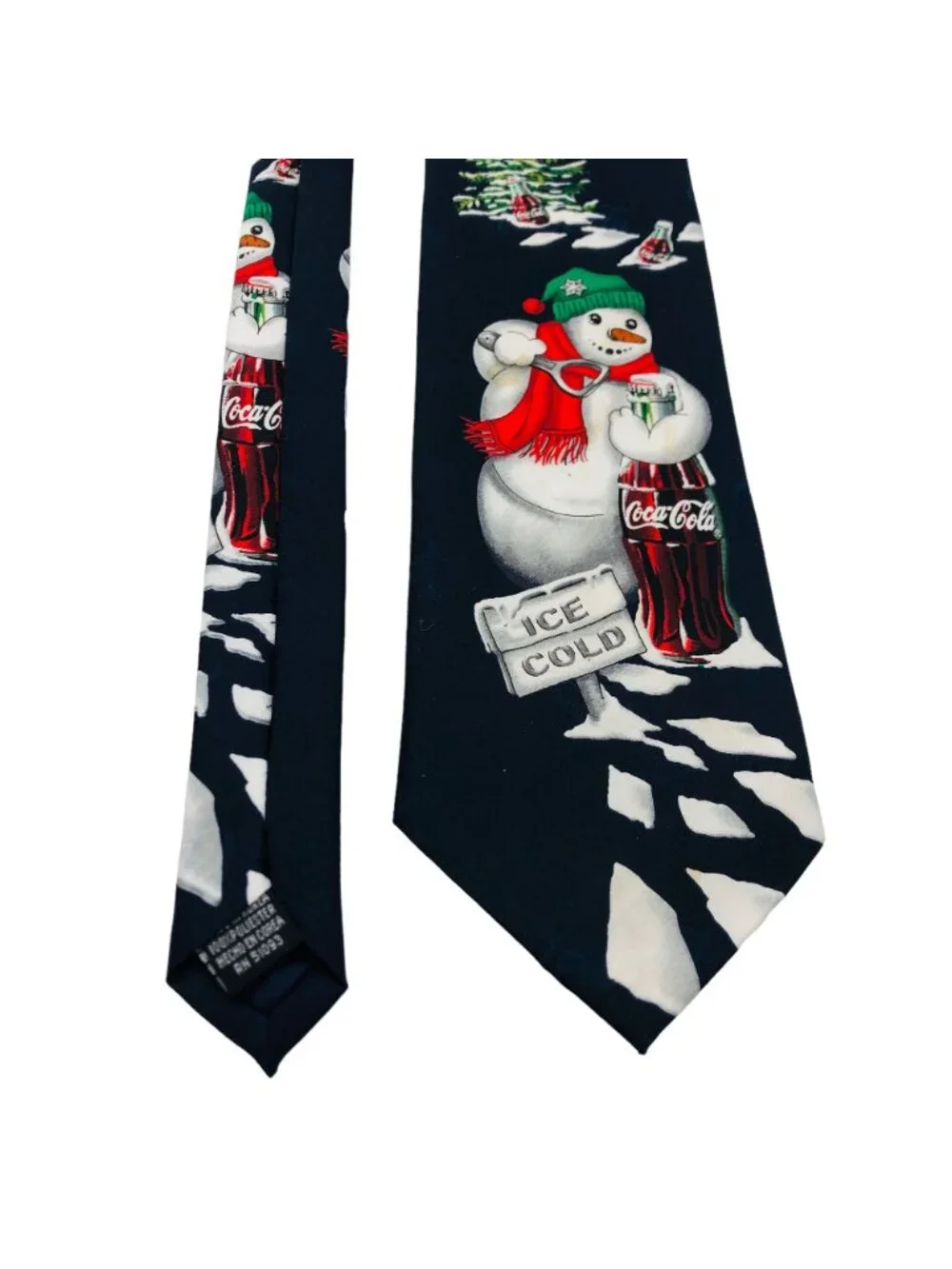 Vtg Coca-Cola Christmas Snowman Necktie Coke Bottle Ice Cold Polyester